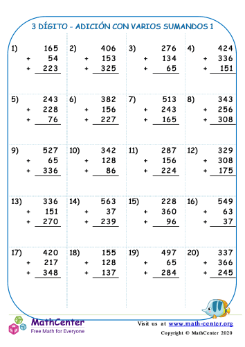 3 Dígito - Adición Con Varios Sumandos 1