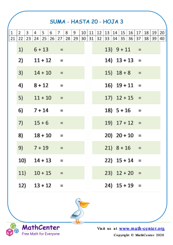 Suma - Hasta 20 Hoja 3