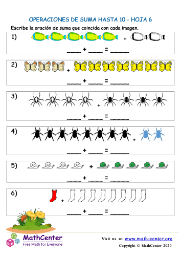 Operaciones De Suma Hasta 10 Hoja 6