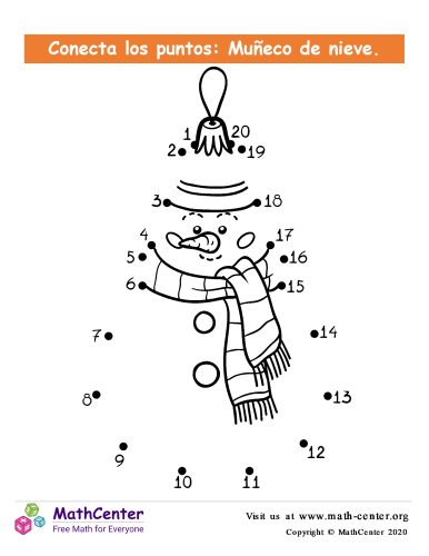 Conecta los puntos Hasta 20 - Muñeco de Nieve