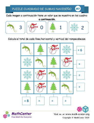 Navidad - Rompecabezas Cuadrado De Sumas 2