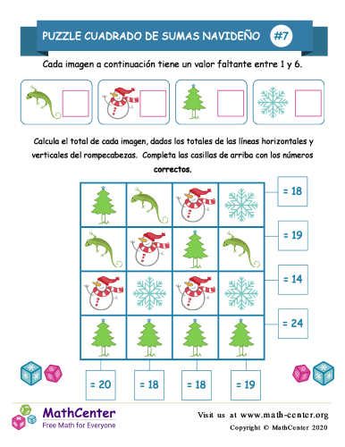 Navidad - Rompecabezas Cuadrado De Sumas 7
