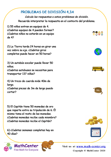 Problemas de división - Hoja 4.3 A