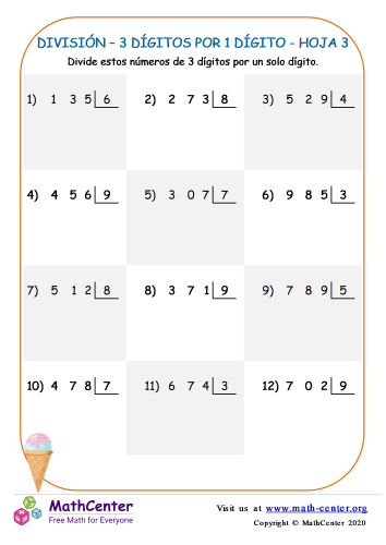hojas de trabajo de división para el grado 3