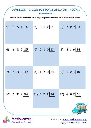 hojas de trabajo de división para el grado 3