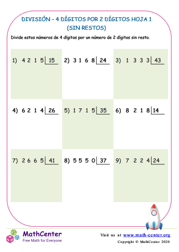 hojas de trabajo de división para el grado 3