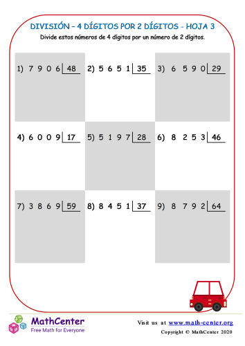 División – 4 Dígitos Por 2 Dígitos Hoja 3
