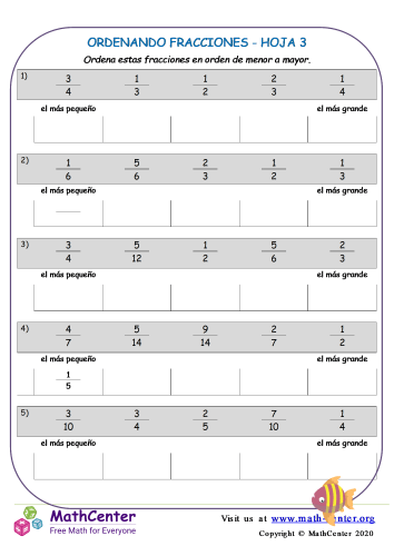 Ordenando Fracciones Hoja 3