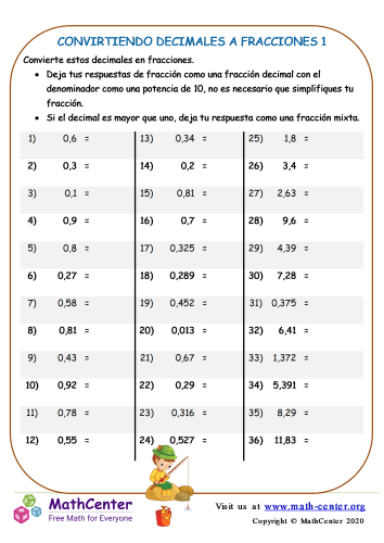 Convirtiendo Decimales A Fracciones 1