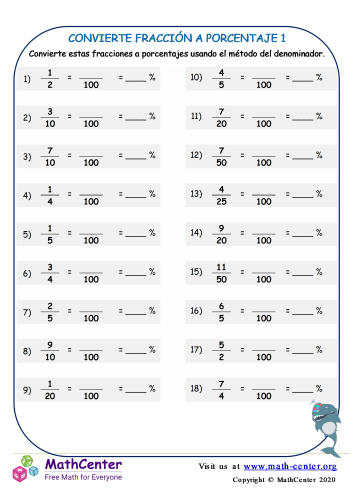 Quinto Grado Hojas De Trabajo Conversiones De Porcentajes Math Center 8622