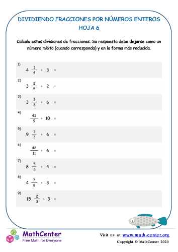 Cuarto Grado Hojas De Trabajo Dividir Fracciones Math Center 5256