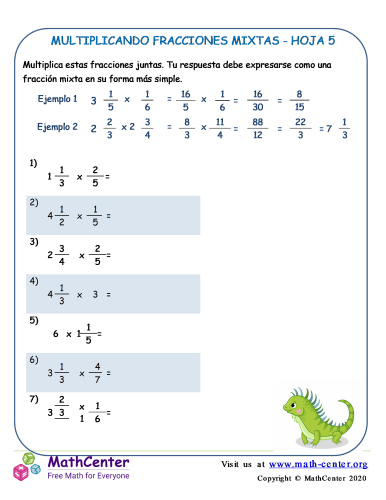 Multiplicando Fracciones Mixtas Hoja 5