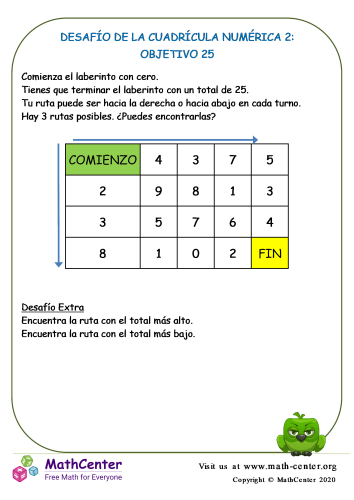 Desafío De La Cuadrícula Numérica 2: Objetivo 25