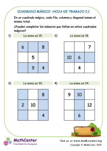 Cuadrado Mágico -Hoja De Trabajo 2.1