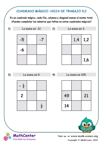 Cuadrado Mágico -Hoja De Trabajo 4.2