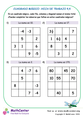 Cuadrado Mágico -Hoja De Trabajo 4.4