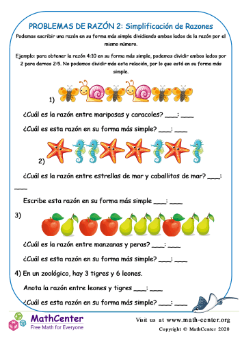 Quinto Grado Hojas De Trabajo Razón Y Proporción Math Center 5844