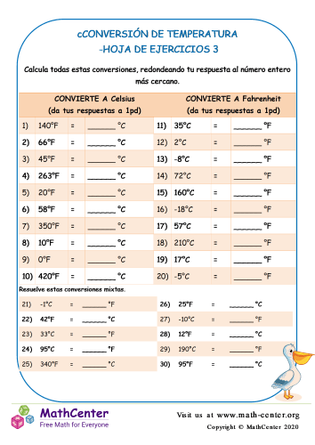 Conversión De Temperatura -Hoja De Ejercicios 3