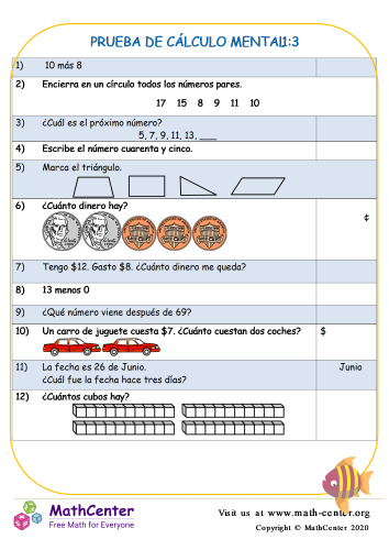 Prueba De Cálculo Mental 1:3