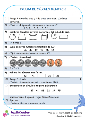 Prueba De Cálculo Mental 1:8