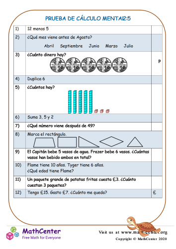 Prueba De Cálculo Mental 2:5 (UK)