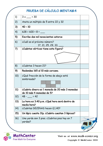Cálculos Mentales Hoja 4:4