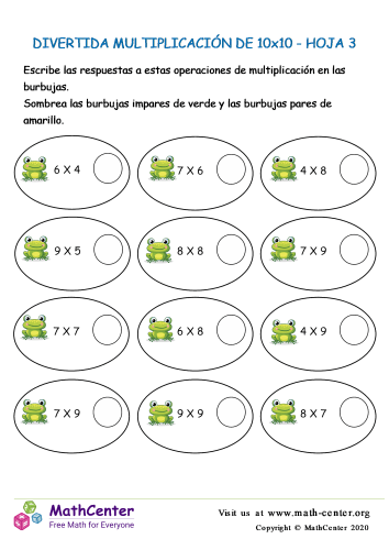 Multiplicación Divertida Para 10X10 Hoja 3