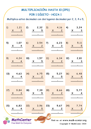 Multiplicación: Hasta 10 (2Pd) Por 1 Dígito Hoja 1