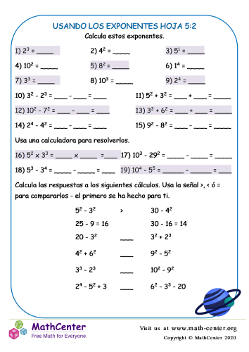 Usando Los Exponentes Hoja 5:2