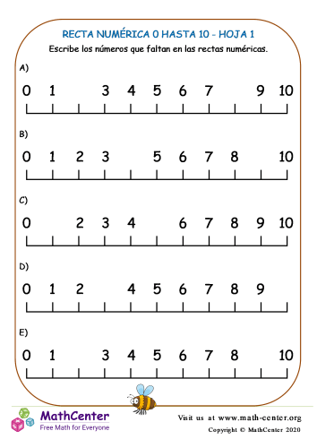 Recta Numérica 0 Hasta 10 Hoja 1