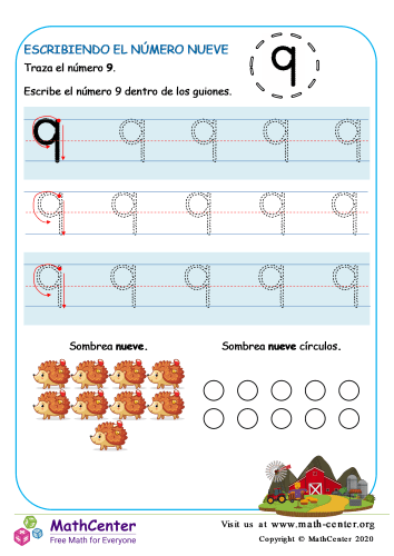 Escribiendo el número nueve