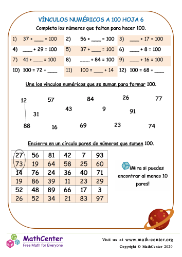 Vínculos Numéricos A 100 Hoja 6