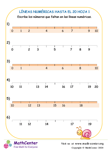 Líneas Numéricas Hasta El 20 Hoja 1