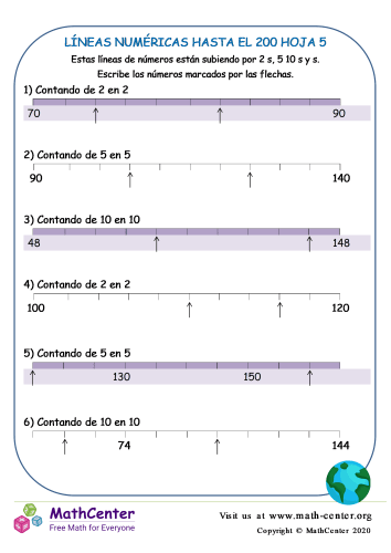 Líneas Numéricas Hasta El 200 Hoja 5