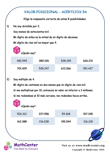 Acertijos De Valor Posicional 5A