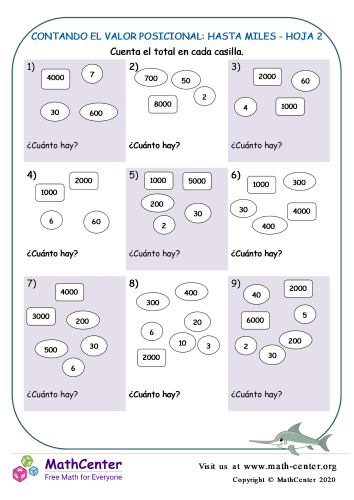 Contando El Valor Posicional: Hasta Miles Hoja 2