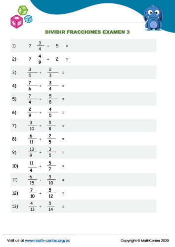 Dividir Fracciones Examen 1
