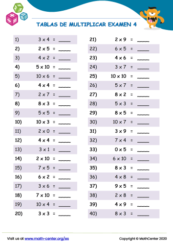 Quiz tablas de multiplicar grado 3 worksheet