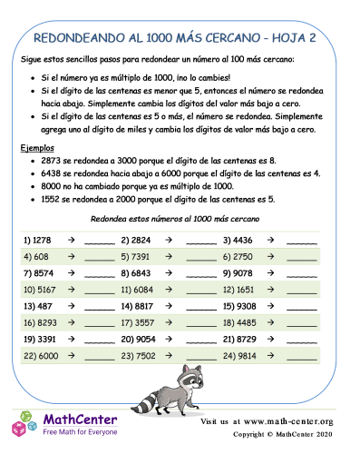 Redondeando Al 1000 Más Cercano Hoja 2