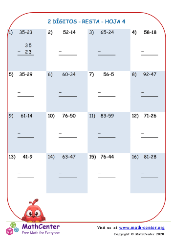 2 Dígito - Resta - Hoja 4