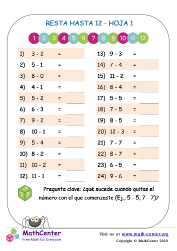 12 Resta hasta 12 - Hoja 1