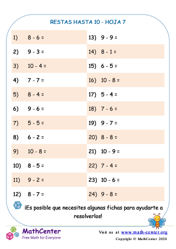 Resta Hasta 10 Hoja 7