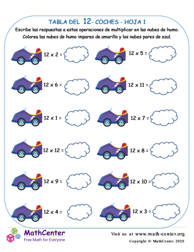 12 Tabla De Multiplicar - Hoja De Coches 1