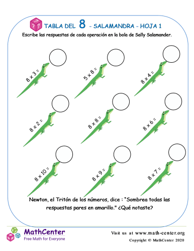 8 Tabla de multiplicar - Salamandra - Hoja 1