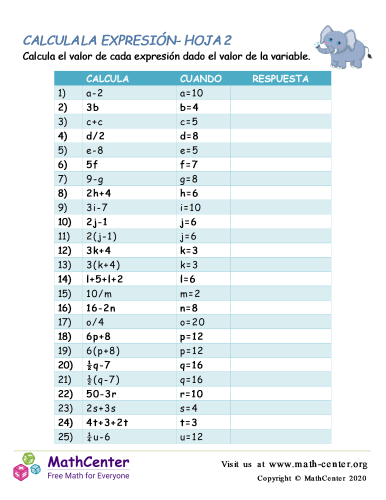 Calcula La Expresión Hoja 2