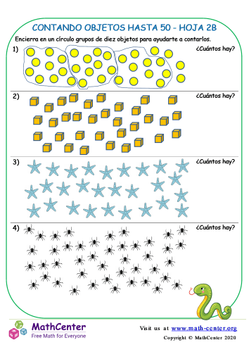 Contando Objetos Hasta 50 Hoja 2B