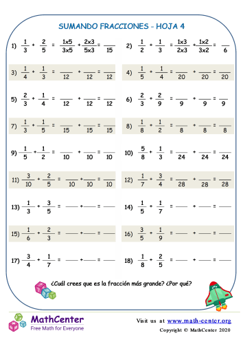 Sumando Fracciones Hoja 4
