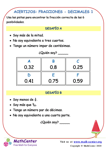 Acertijos: Fracciones - Decimales 1