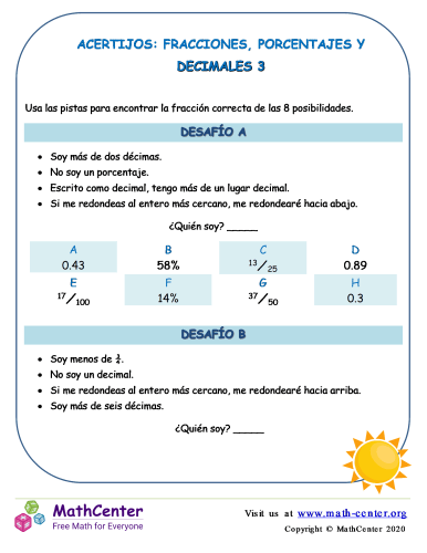 Acertijos: Fracciones, Porcentajes Y Decimales 3