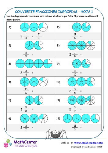 Convierte Fracciones Impropias Hoja 1